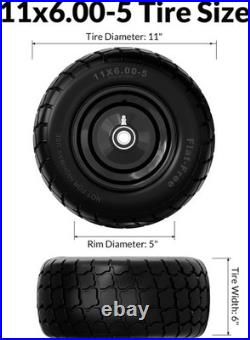11X6.00-5 Flat Free Lawn Mower Tire and Wheel, Solid Front Tires for Zero Turn M