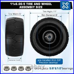 11x6.00-5 Flat Free Tire 2 Pack 11x6.00-5 Tires For Zero Turn Mower With 3/4