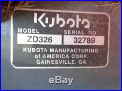 2012 Kubota ZD326 Zero Turn Mower, 60 Commercial Deck, 26HP Diesel, 833 hours