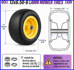 2-Pack 13X6.50-6 Lawn Mower Flat Free Tires and Wheels, 13 Solid Lawn Mower Tir