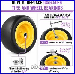2-Pack 13X6.50-6 Lawn Mower Flat Free Tires and Wheels, 13 Solid Lawn Mower Tir
