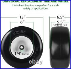 (2-Pack) 13x6.50-6 Flat Free Tire and Wheel Universal 13x6.5-6 Solid Rubbe