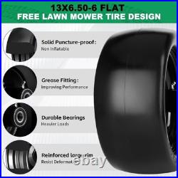 2pcs 13x6.50-6 Flat Free Lawn Mower Tires and Wheels, 13x6.5-6 Zero Turn Mower F