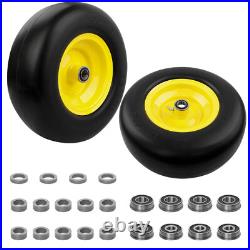 2x 13x5.00-6 Front Flat Free Tire Wheel Set with Bearings For Zero-Turn Lawn Mower