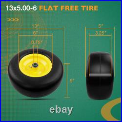 2x 13x5.00-6 Front Flat Free Tire Wheel Set with Bearings For Zero-Turn Lawn Mower