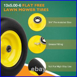 2x 13x5.00-6 Front Flat Free Tire Wheel Set with Bearings For Zero-Turn Lawn Mower