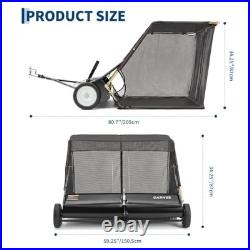 52 Tow Behind Lawn Sweeper 33.55 Cu Ft Hopper Tool-Free Adjustable Brush Height