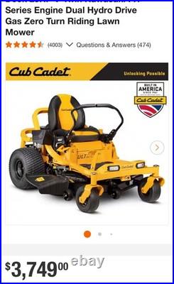 Cub Cadet Ultima ZT1 50 in. Zero Turn Riding Lawn Mower (PICK UP ONLY)