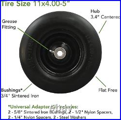 Front zero-turn Lawn Mower Tire Assembly Flat Free 11x4.00-5, 3.4 Hub Bushing