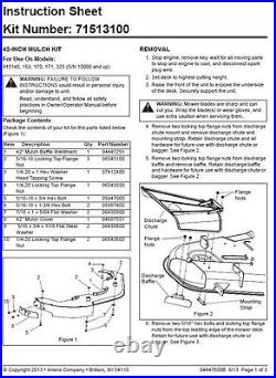 Genuine Ariens Zoom 42 Zero Turn Mower Mulch Kit Part# 71513100