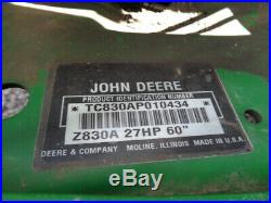 John Deere Z830A Zero Turn Mower, 60 inch deck, Kawasaki Gas, 1,211 Hours