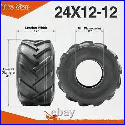 Set Of 2 24x12.00-12 Lawn Mower Tires 4Ply 24x12x12 Tubeless Lug Tires Tractor