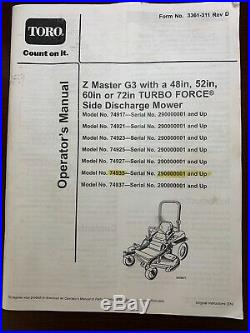 Toro Z Master G3 zero turn mower with 60 deck, 34hp Kawasaki, 204 hours