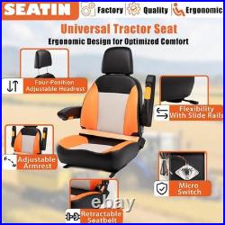 Universal Black Tractor Seat with Belt Armrest for Zero Turn Mower Forklift Dozer