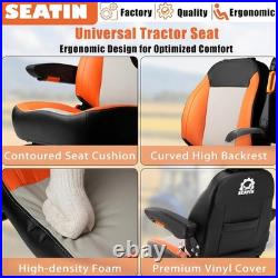 Universal Black Tractor Seat with Belt Armrest for Zero Turn Mower Forklift Dozer