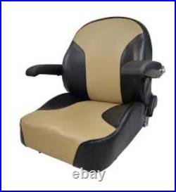 Universal Lawn Mower Seat with Adjustable Armrest in Black and Brown Vinyl. TS101