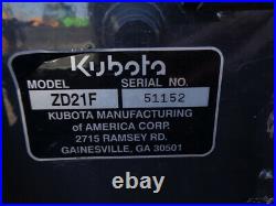 VERY NICE Kubota ZD21 Zero Turn Mower, 60inch Hydraulic Lift Deck, 1,662 Hours